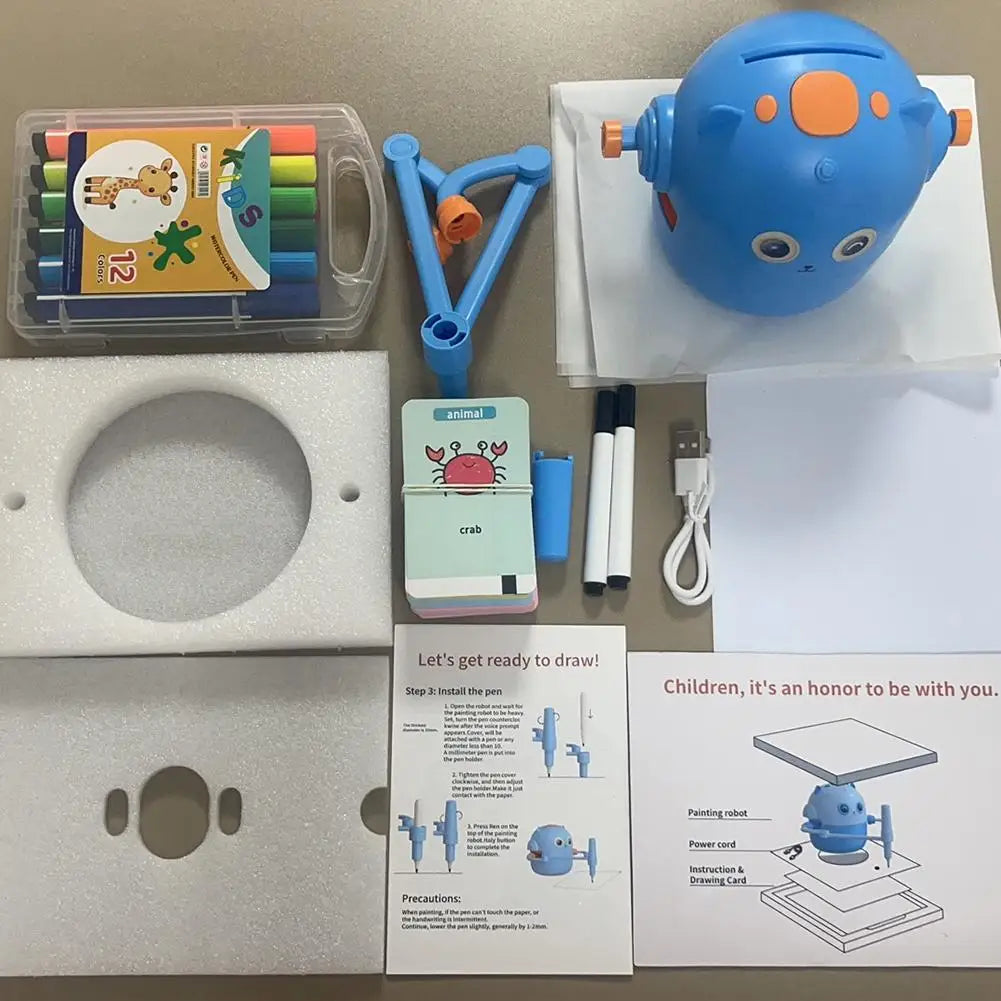 Drawing Robot for Kids Voice Interactive Educational Smart Art Painting Machine Montessori Painting Learning Toys Pink/Blue
