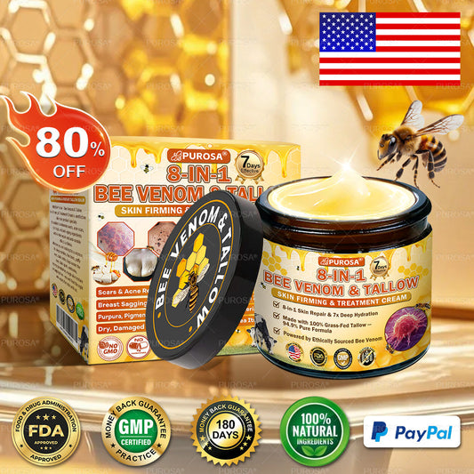 🌿𝐏𝐔𝐑𝐎𝐒𝐀® 8-𝑰𝒏-1 𝑩𝒆𝒆 𝑽𝒆𝒏𝒐𝒎 & 𝑻𝒂𝒍𝒍𝒐𝒘 𝑺𝒌𝒊𝒏 𝑭𝒊𝒓𝒎𝒊𝒏𝒈 & 𝑻𝒓𝒆𝒂𝒕𝒎𝒆𝒏𝒕 𝑪𝒓𝒆𝒂𝒎 Anti-aging, Hydrating, Skin Repair, Even Tone, Acne and Dark Spot Treatment, Wart and Mole Removal, Psoriasis Relief