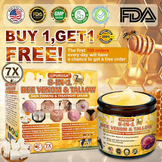 ❤️𝐏𝐔𝐑𝐎𝐒𝐀® 𝟖-𝐈𝐧-𝟏 𝐁𝐞𝐞 𝐕𝐞𝐧𝐨𝐦 & 𝐓𝐚𝐥𝐥𝐨𝐰 𝐒𝐤𝐢𝐧 𝐅𝐢𝐫𝐦𝐢𝐧𝐠 & 𝐓𝐫𝐞𝐚𝐭𝐦𝐞𝐧𝐭 𝐂𝐫𝐞𝐚𝐦 (Effective Within 7 Days)Bee Venom + Tallow · 7X Deep Hydration, targets wrinkles, sagging, stretch marks, dark spots, purpura, inflammations and more