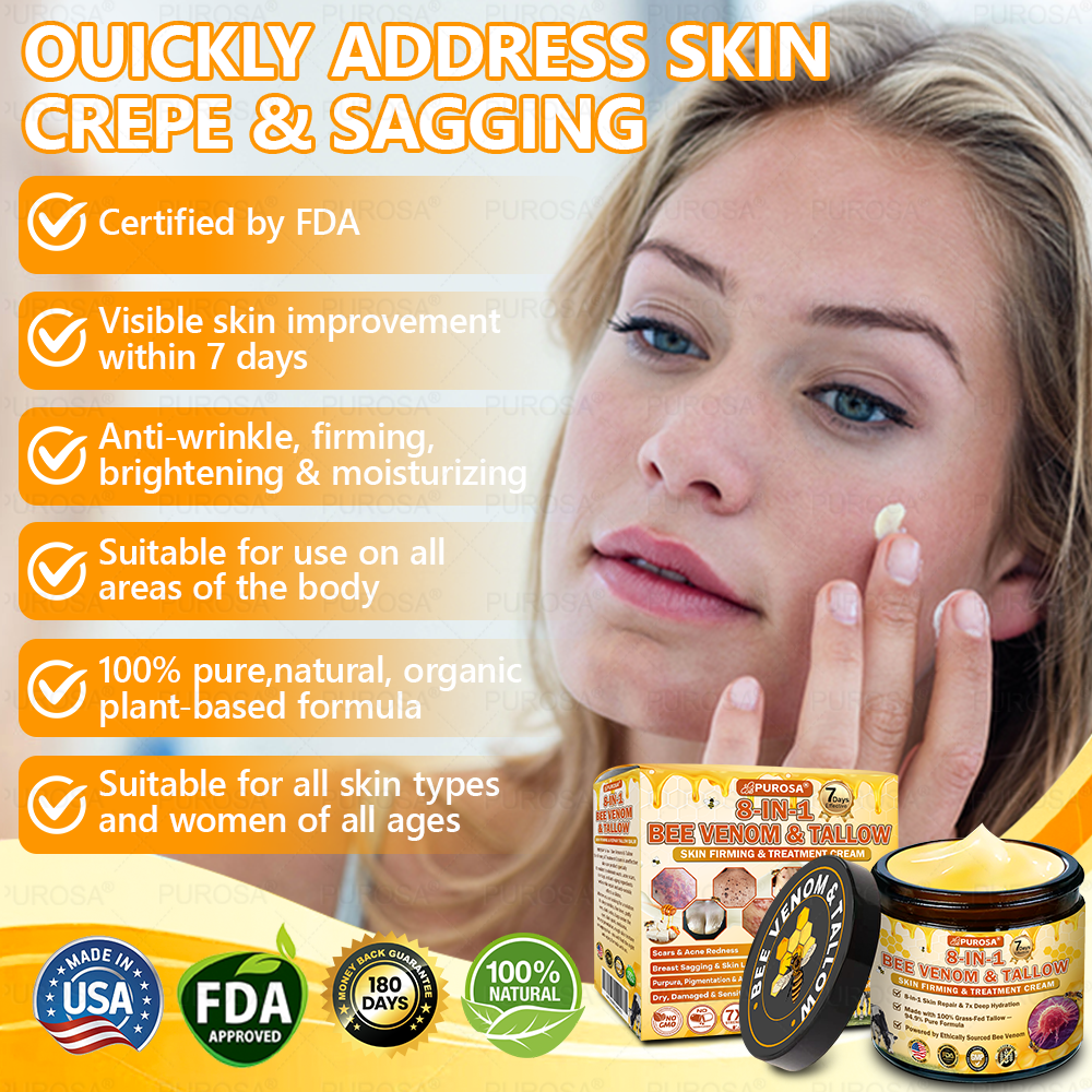 🐝🐝🐝𝗣𝗨𝗥𝗢𝗦𝗔® 𝟖-𝐈𝐧-𝟏 𝐁𝐞𝐞 𝐕𝐞𝐧𝐨𝐦 & 𝐓𝐚𝐥𝐥𝐨𝐰 𝐒𝐤𝐢𝐧 𝐅𝐢𝐫𝐦𝐢𝐧𝐠 & 𝐓𝐫𝐞𝐚𝐭𝐦𝐞𝐧𝐭 𝐂𝐫𝐞𝐚𝐦 (Effective Within 7 Days)Bee Venom + Tallow · 7X Deep Hydration, targets wrinkles, sagging, stretch marks, dark spots, purpura, inflammations and more