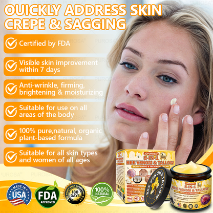 🐝🐝🐝𝗣𝗨𝗥𝗢𝗦𝗔® 𝟖-𝐈𝐧-𝟏 𝐁𝐞𝐞 𝐕𝐞𝐧𝐨𝐦 & 𝐓𝐚𝐥𝐥𝐨𝐰 𝐒𝐤𝐢𝐧 𝐅𝐢𝐫𝐦𝐢𝐧𝐠 & 𝐓𝐫𝐞𝐚𝐭𝐦𝐞𝐧𝐭 𝐂𝐫𝐞𝐚𝐦 (Effective Within 7 Days)Bee Venom + Tallow · 7X Deep Hydration, targets wrinkles, sagging, stretch marks, dark spots, purpura, inflammations and more