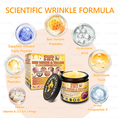 🐝🐝🐝𝗣𝗨𝗥𝗢𝗦𝗔® 𝟖-𝐈𝐧-𝟏 𝐁𝐞𝐞 𝐕𝐞𝐧𝐨𝐦 & 𝐓𝐚𝐥𝐥𝐨𝐰 𝐒𝐤𝐢𝐧 𝐅𝐢𝐫𝐦𝐢𝐧𝐠 & 𝐓𝐫𝐞𝐚𝐭𝐦𝐞𝐧𝐭 𝐂𝐫𝐞𝐚𝐦 (Effective Within 7 Days)Bee Venom + Tallow · 7X Deep Hydration, targets wrinkles, sagging, stretch marks, dark spots, purpura, inflammations and more