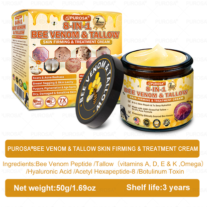 🐝🐝🐝𝗣𝗨𝗥𝗢𝗦𝗔® 𝟖-𝐈𝐧-𝟏 𝐁𝐞𝐞 𝐕𝐞𝐧𝐨𝐦 & 𝐓𝐚𝐥𝐥𝐨𝐰 𝐒𝐤𝐢𝐧 𝐅𝐢𝐫𝐦𝐢𝐧𝐠 & 𝐓𝐫𝐞𝐚𝐭𝐦𝐞𝐧𝐭 𝐂𝐫𝐞𝐚𝐦 (Effective Within 7 Days)Bee Venom + Tallow · 7X Deep Hydration, targets wrinkles, sagging, stretch marks, dark spots, purpura, inflammations and more