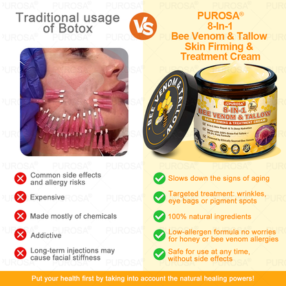 🐝🐝🐝𝗣𝗨𝗥𝗢𝗦𝗔® 𝟖-𝐈𝐧-𝟏 𝐁𝐞𝐞 𝐕𝐞𝐧𝐨𝐦 & 𝐓𝐚𝐥𝐥𝐨𝐰 𝐒𝐤𝐢𝐧 𝐅𝐢𝐫𝐦𝐢𝐧𝐠 & 𝐓𝐫𝐞𝐚𝐭𝐦𝐞𝐧𝐭 𝐂𝐫𝐞𝐚𝐦 (Effective Within 7 Days)Bee Venom + Tallow · 7X Deep Hydration, targets wrinkles, sagging, stretch marks, dark spots, purpura, inflammations and more